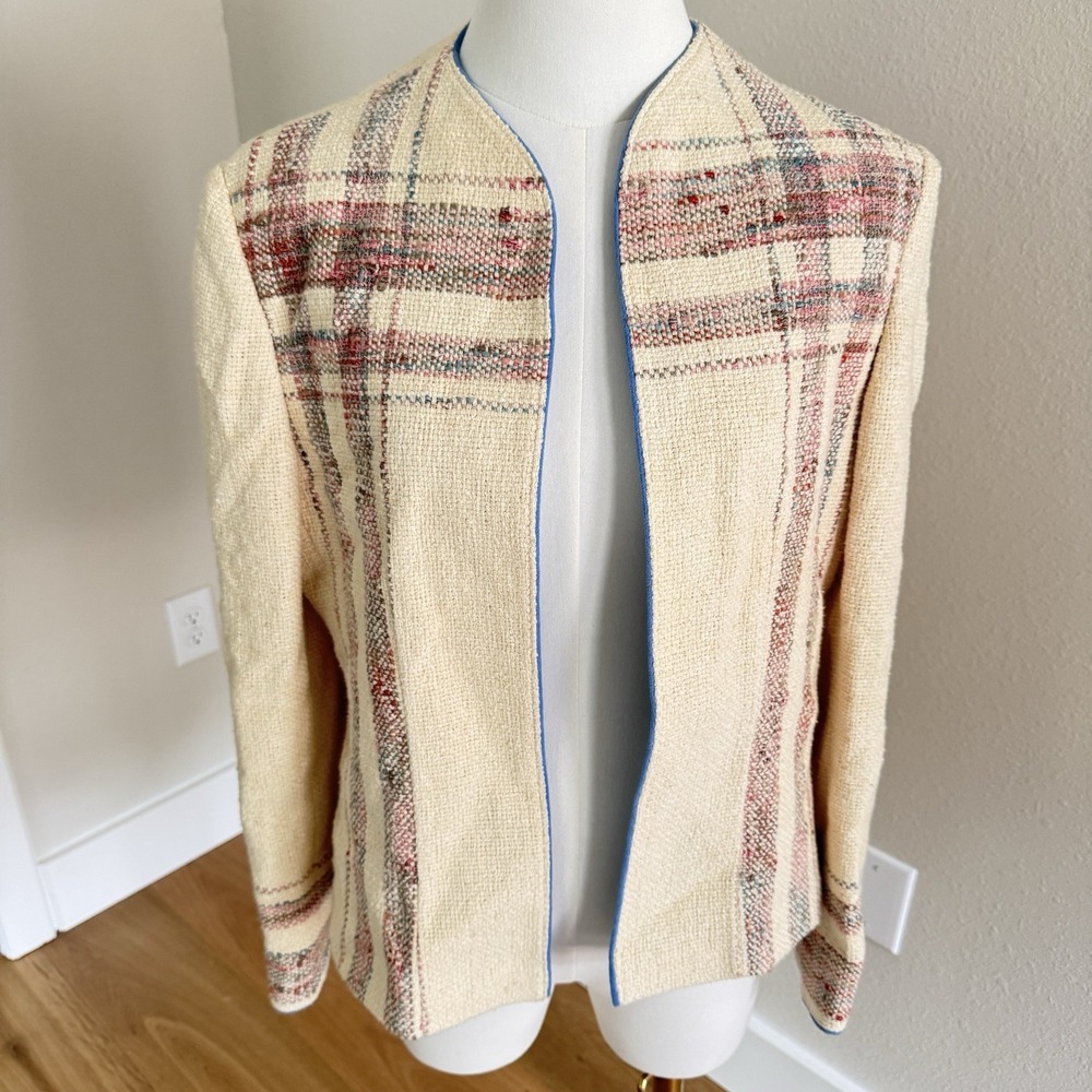 Vintage Beautiful Tweed Ultrasuede Elegant Fitted Jacket Lined Size 12 M Classic